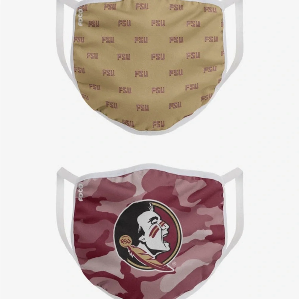 NCAA FLORIDA STATE SEMINOLES 2 PACK FACE MASKS OS UNISEX ADULT NWT